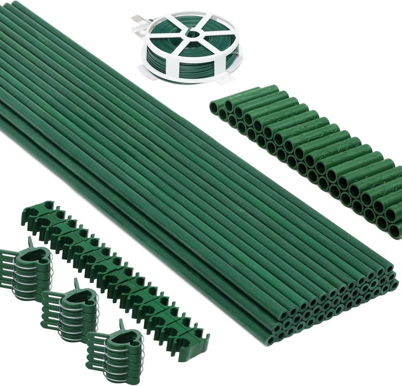 MAXPACE 125pcs Garden Stakes Kit: Includes 40 Sets of Fiberglass Plant Sticks Supports & Accessories for DIY 4ft, 5ft, 6ft, 7ft Stakes for Tomato, Vegetables, Indoor & Outdoor Gardening Supplies - Image 1